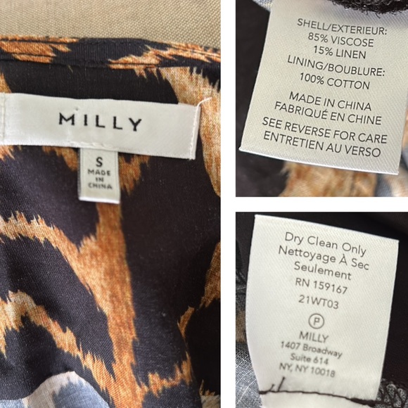 MILLY Wynona Giraffe Printed Wrap Tie Waist Puff Sleeve Cropped Linen Blouse - S - Picture 15 of 16